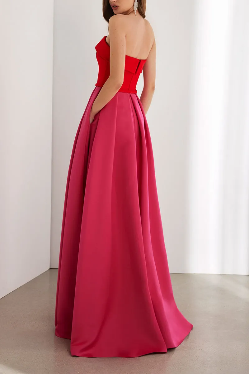 A-Line Strapless Sleeveless  Empire With Pockets Cocktail Evening Dress QM3353