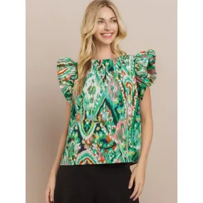 Adele Green Abstract Printed TCEC Top