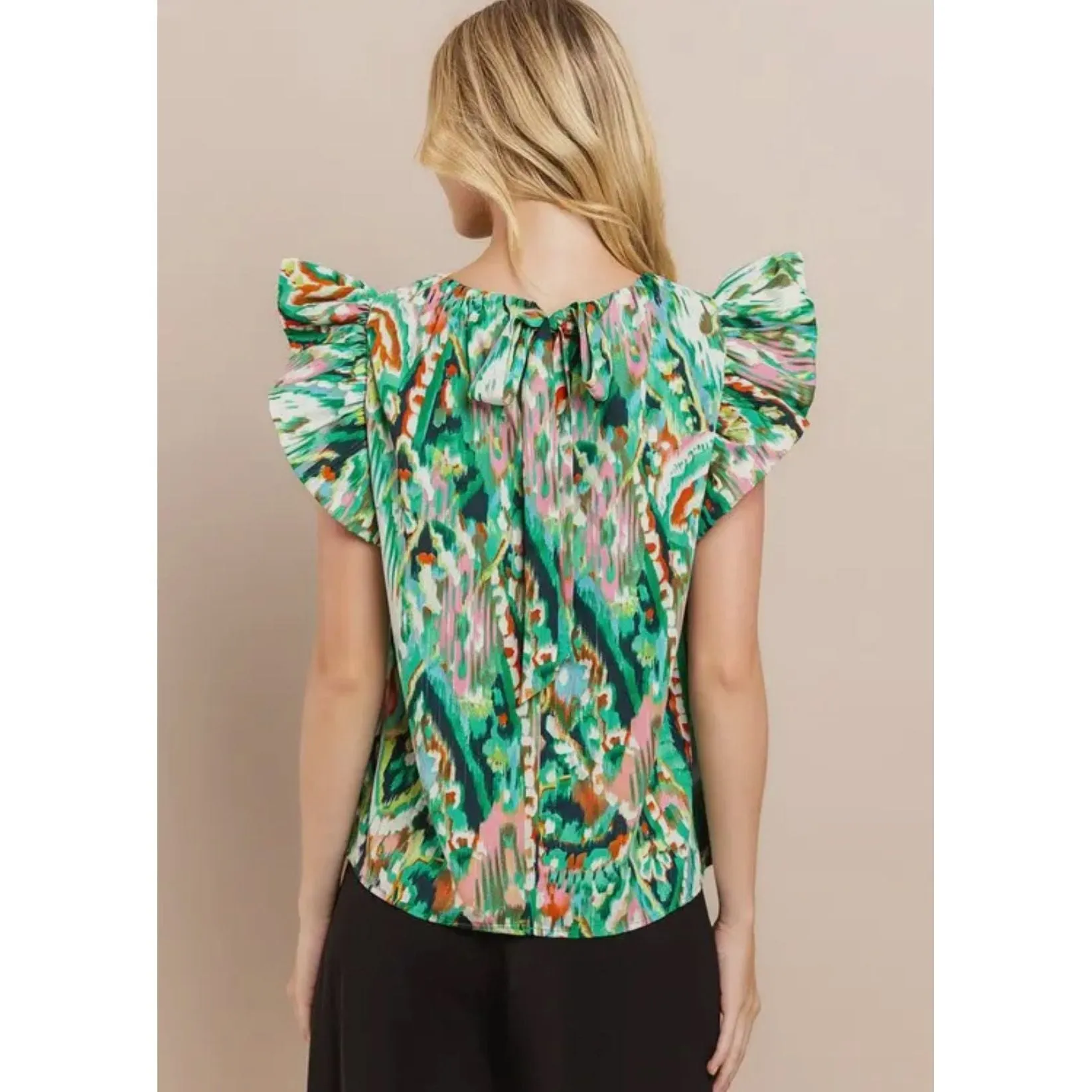 Adele Green Abstract Printed TCEC Top