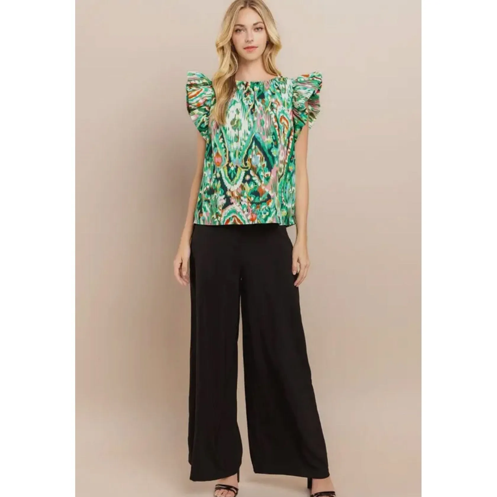 Adele Green Abstract Printed TCEC Top