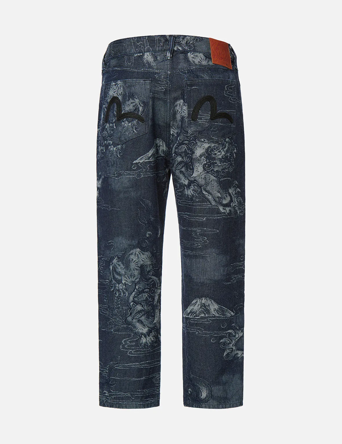 Allover Komainu Painting Jacquard Straight Cropped Denim Jeans