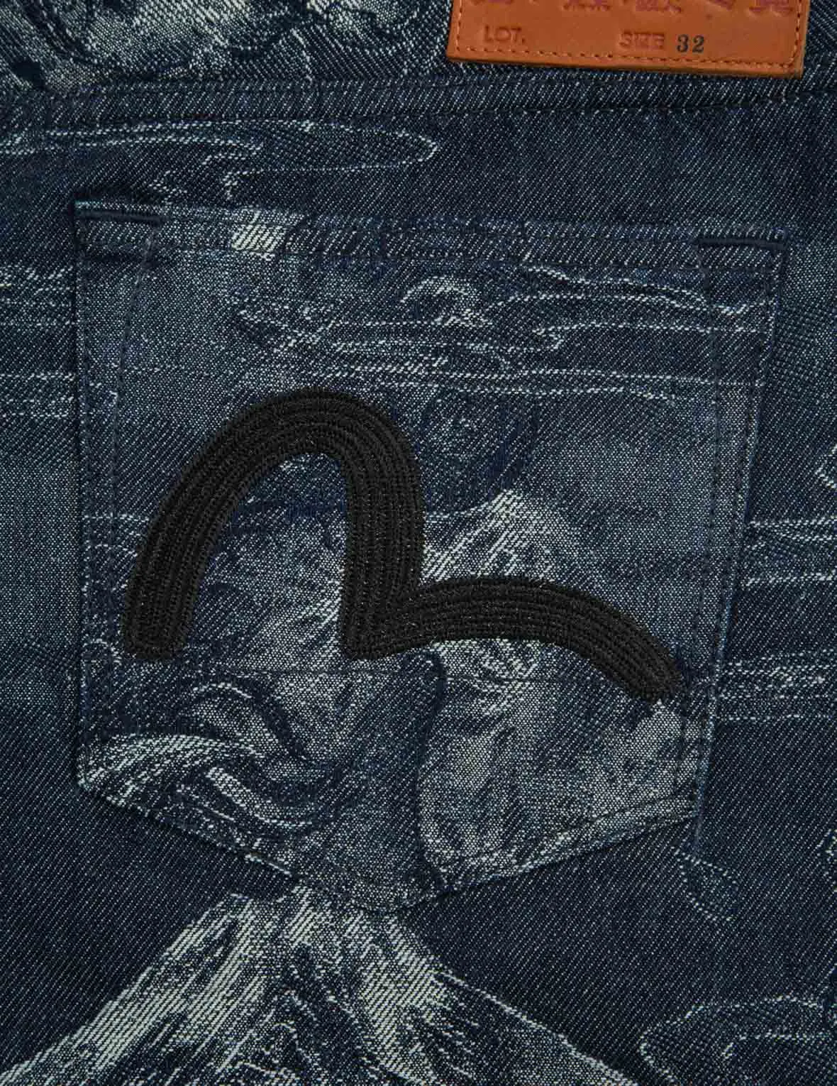 Allover Komainu Painting Jacquard Straight Cropped Denim Jeans