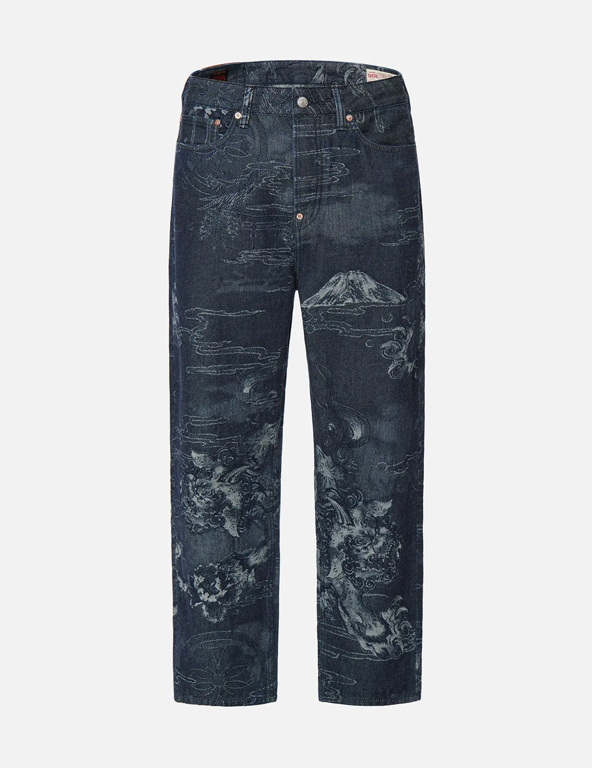 Allover Komainu Painting Jacquard Straight Cropped Denim Jeans