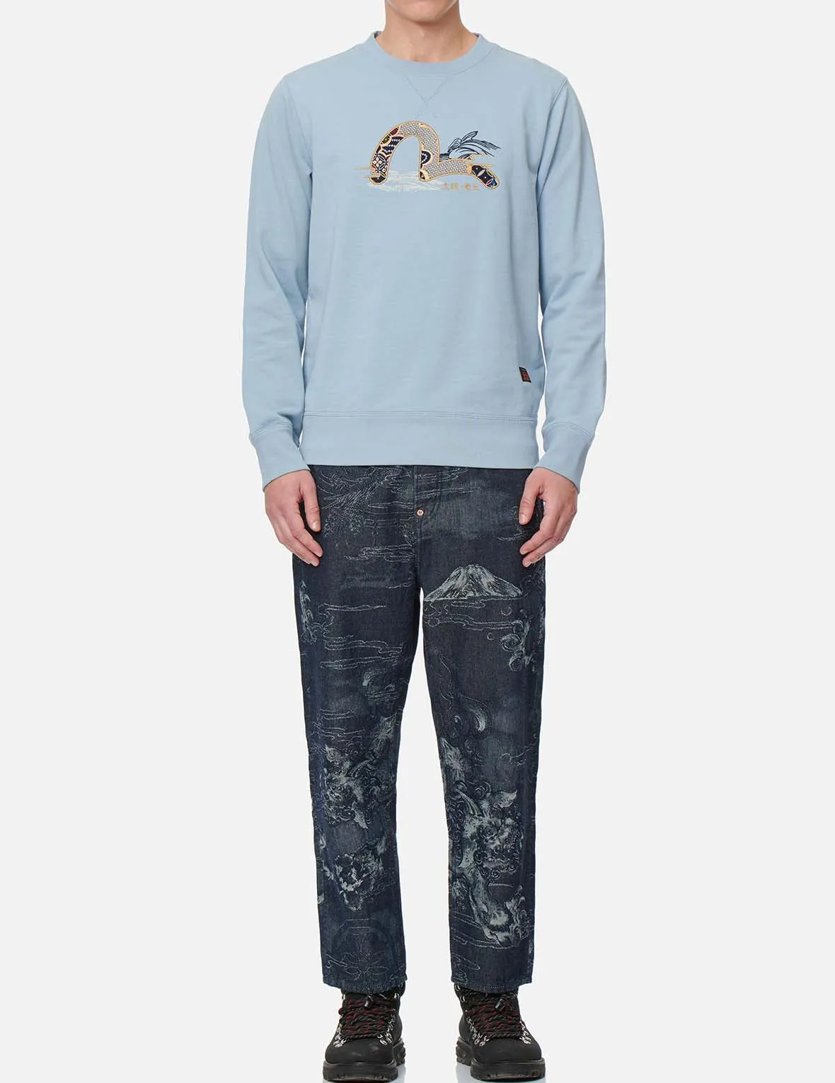 Allover Komainu Painting Jacquard Straight Cropped Denim Jeans