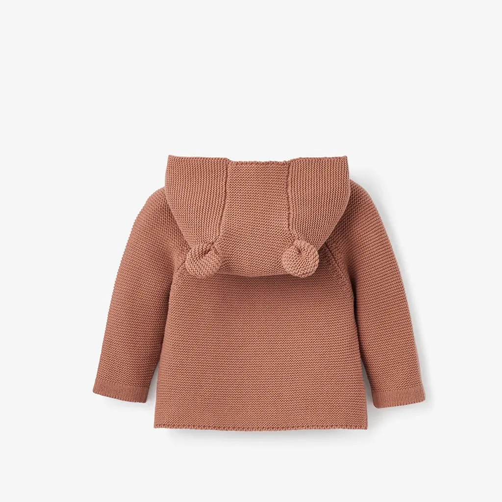 BA - Rust Bear Ear Hooded Knit Baby Cardigan