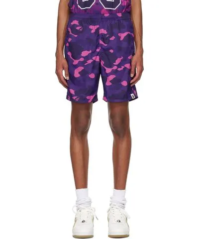 BAPE Purple Color Camo Ape Head One Point Swim Shorts