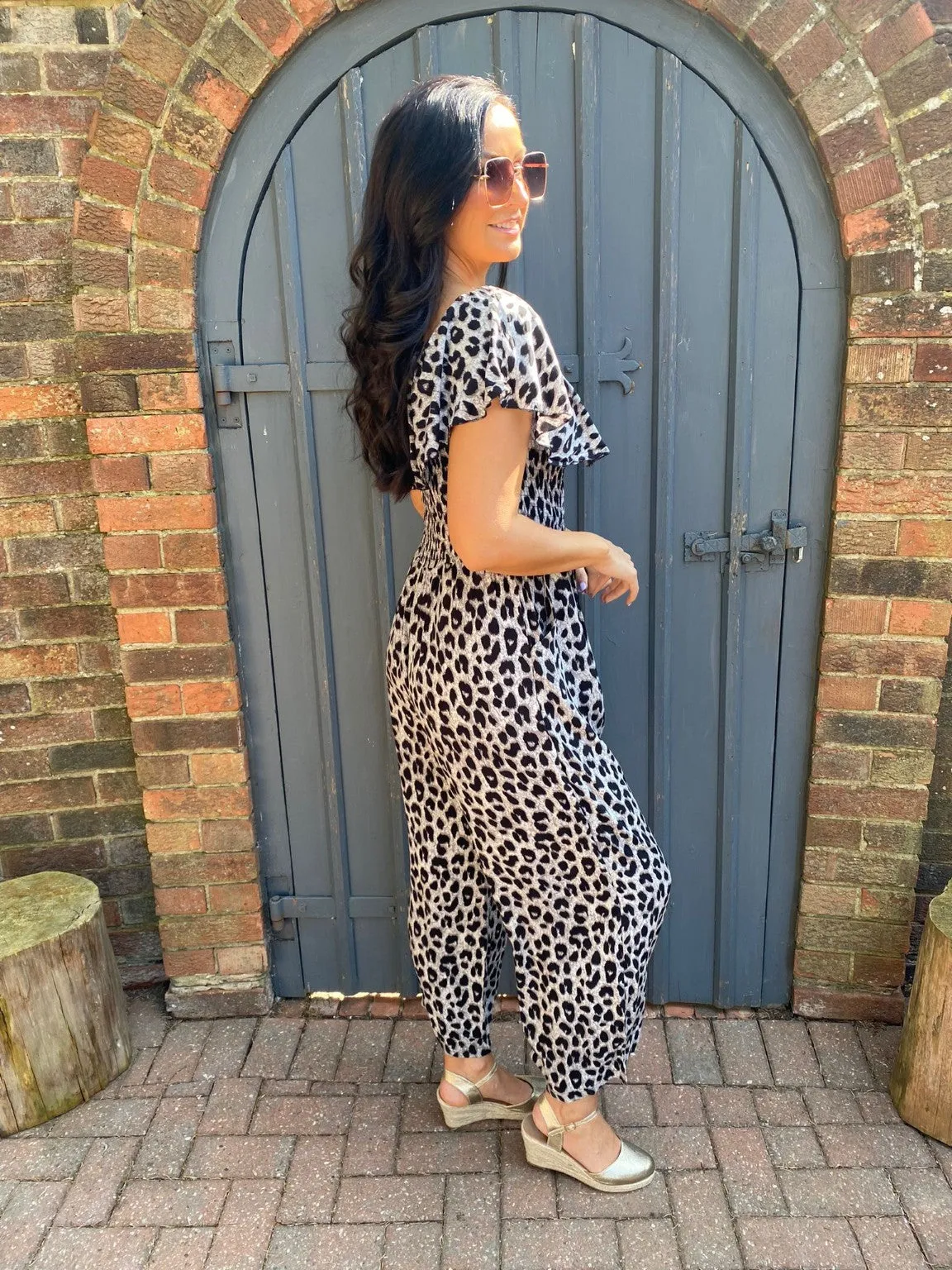 Bardot Frill Leopard Jumpsuit