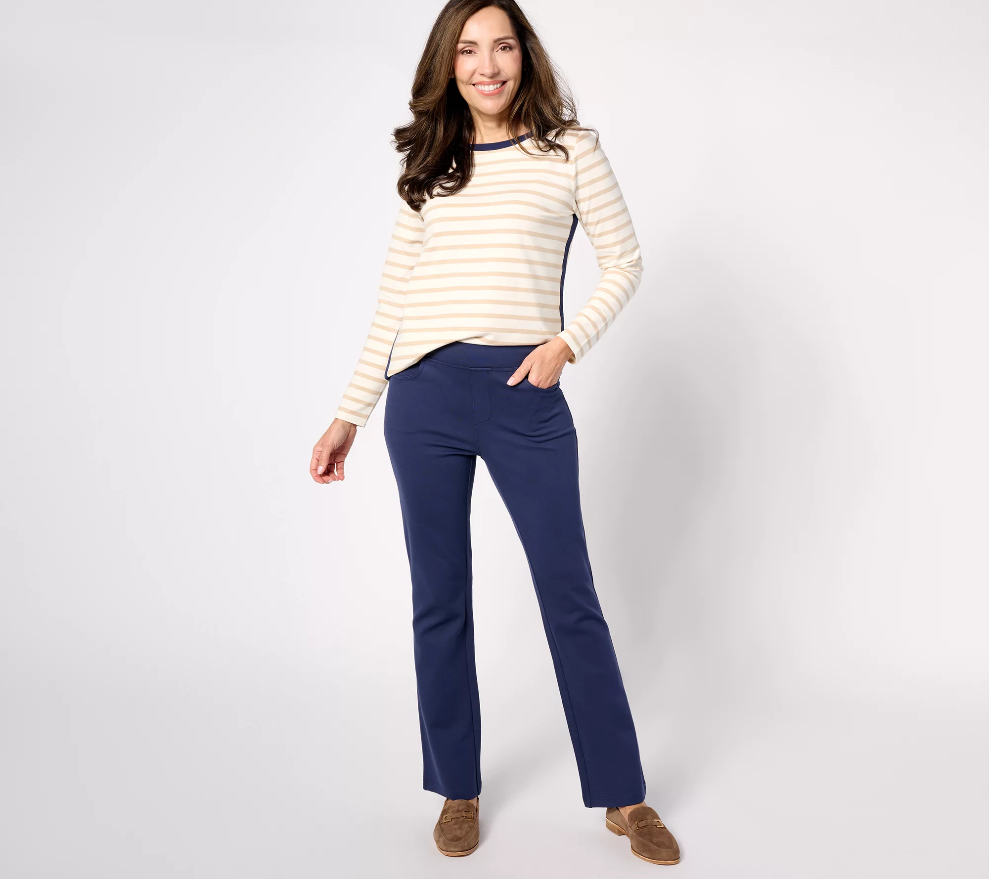 Belle by Kim Gravel Regular Ponte Sailor Boot-Cut Pants