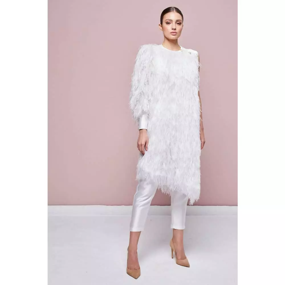 		Bird of paradise white feathery jacket	