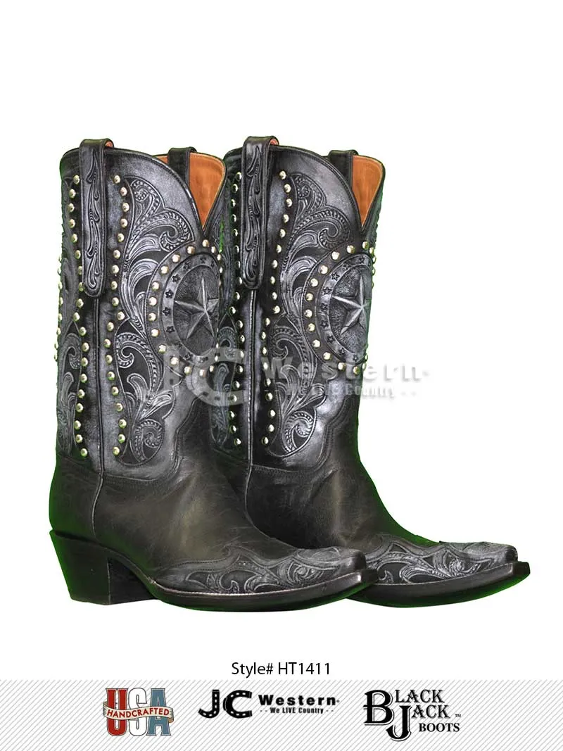 Black Jack HT-1411 Mens Handtooled Vintage Western Boots Black