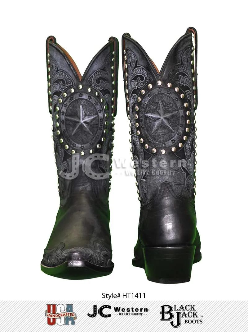 Black Jack HT-1411 Mens Handtooled Vintage Western Boots Black