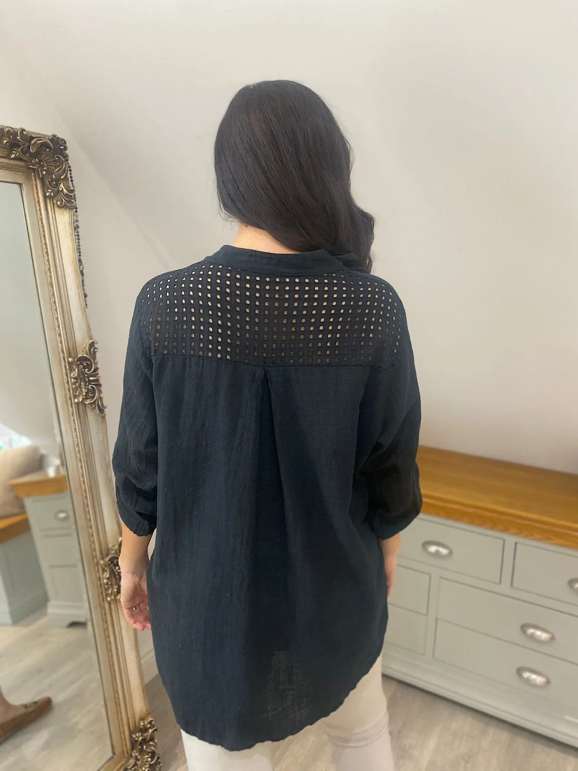 Black Multi Hole Button Sleeve Blouse Val