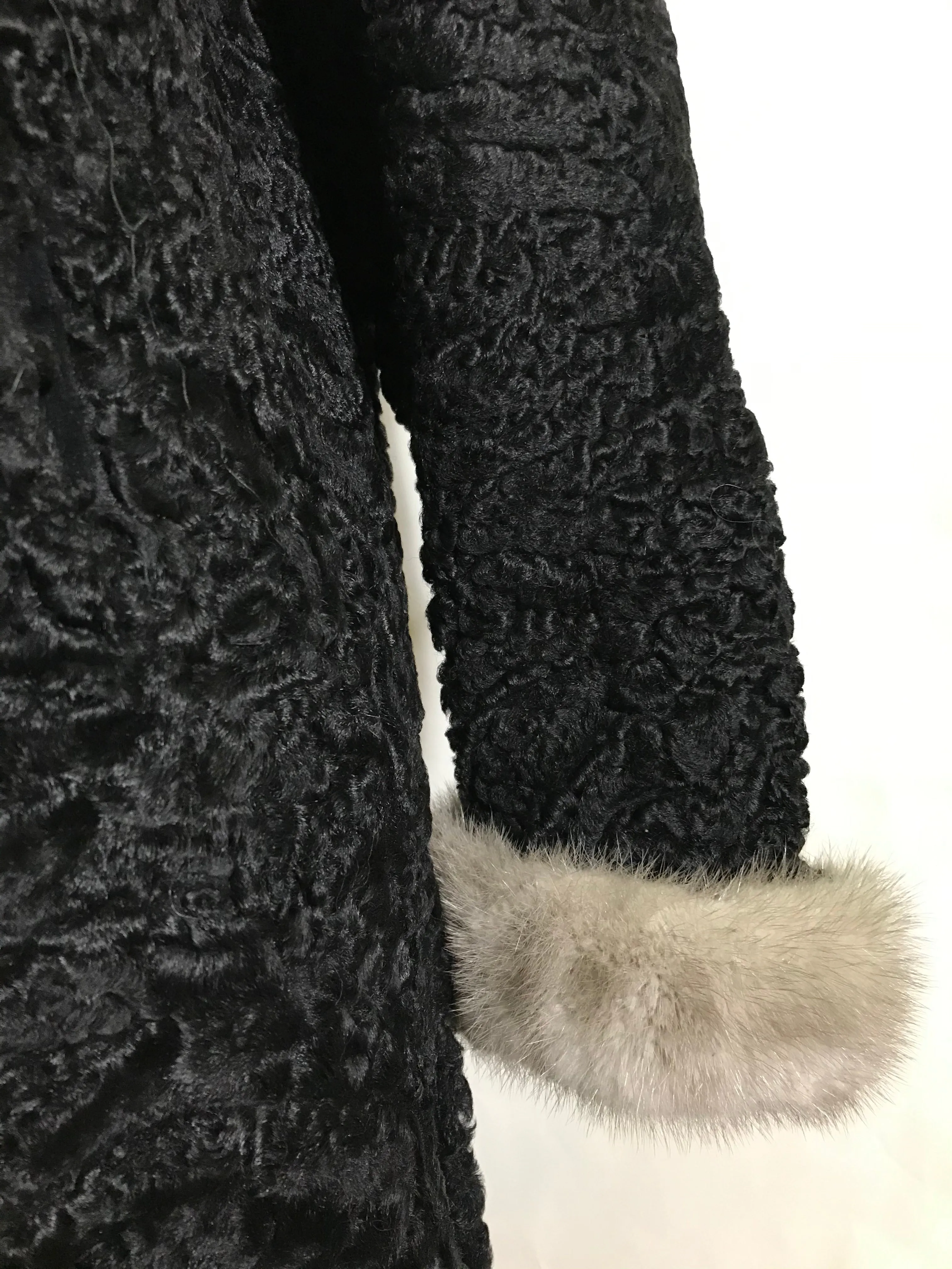 Black Persian Lamb Mink Trimmed Coat circa 1960s