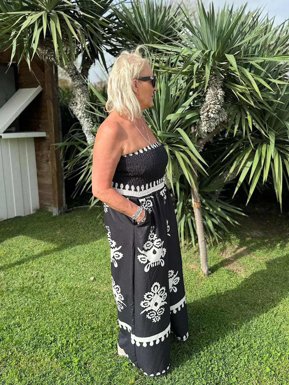 Black Printed Bandeau Jumpsuit Monica