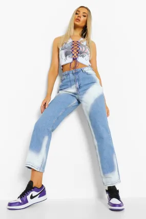 Bleach Wash Straight Leg Jeans