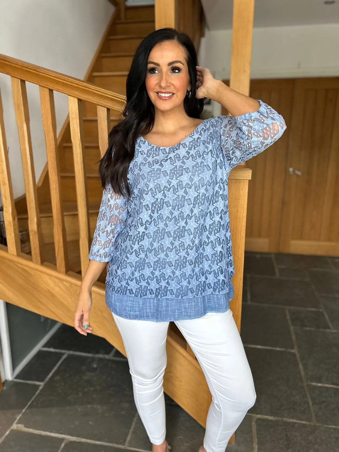 Blue Multi Star Layered Lace Top Sarah