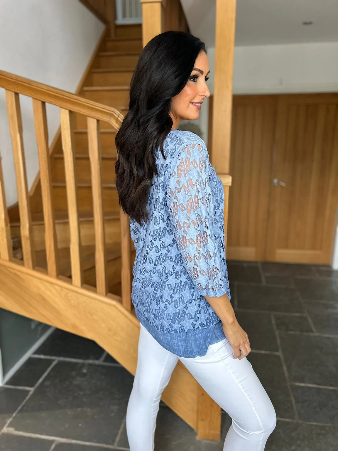 Blue Multi Star Layered Lace Top Sarah