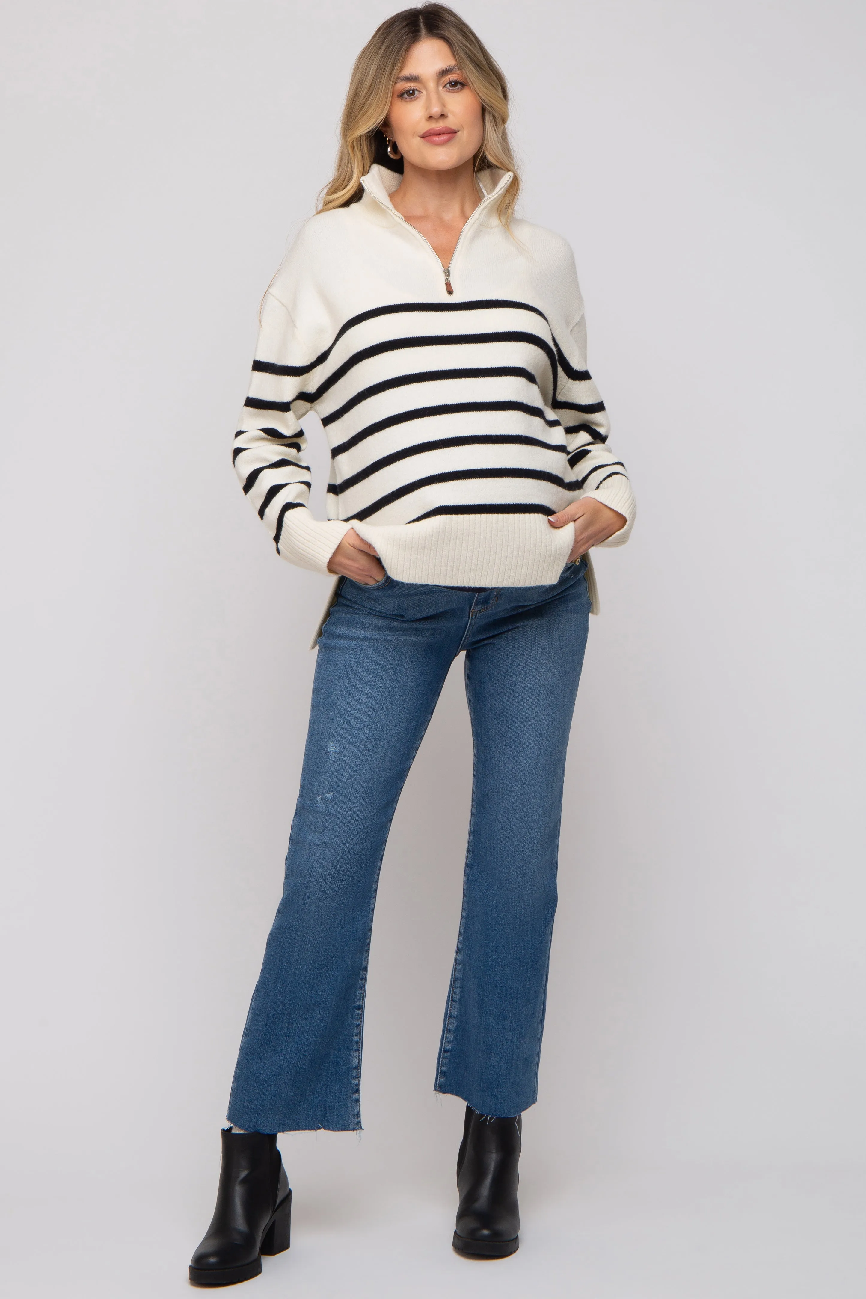 Blue Straight Leg Raw Hem Maternity Jeans