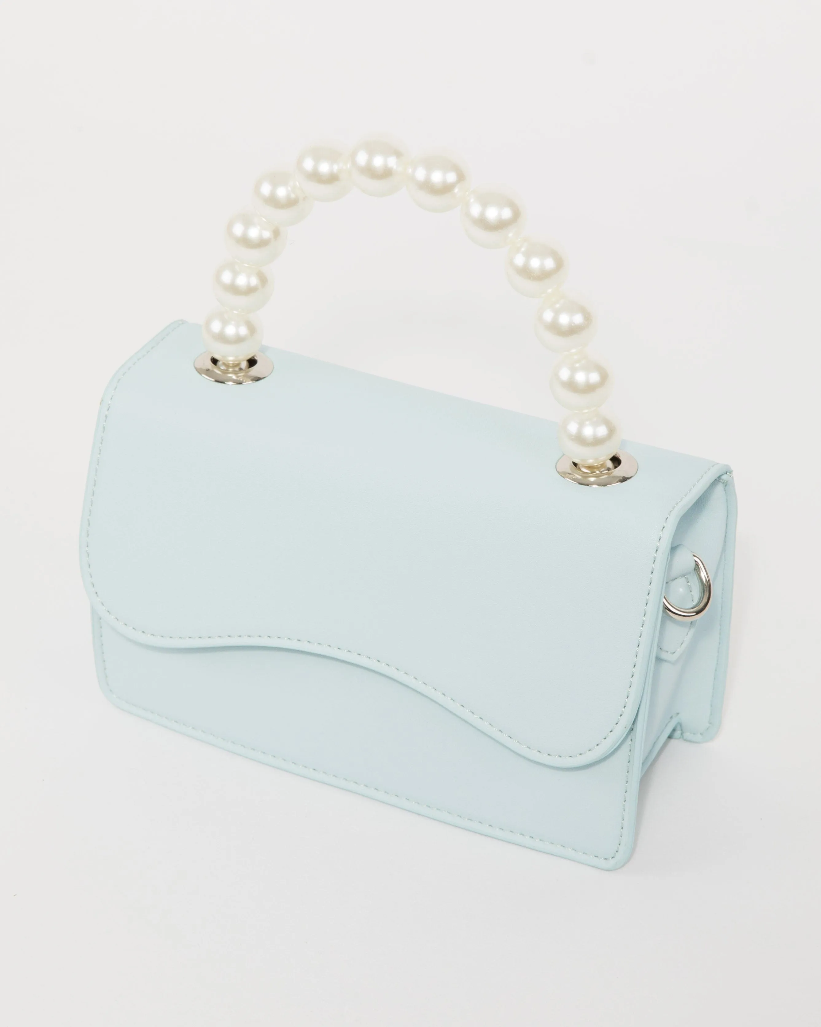 Blue Tia Pearl Top Handle Bag