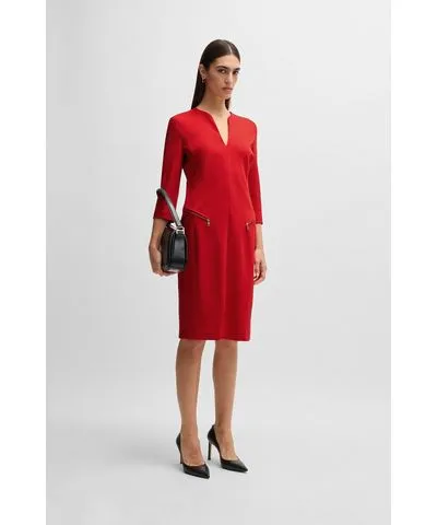 Boss V-neck dress with zipped pockets and cropped sleeves