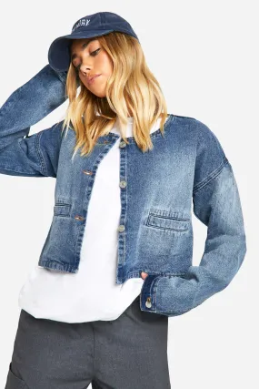 Boxy Pocket Detail Washed Denim Jacket