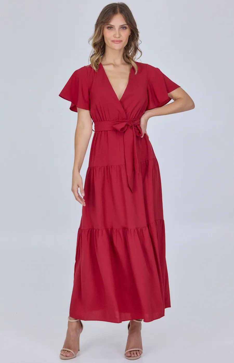 Butterfly Sleeve Tiered Maxi Dress (SDR1021B)