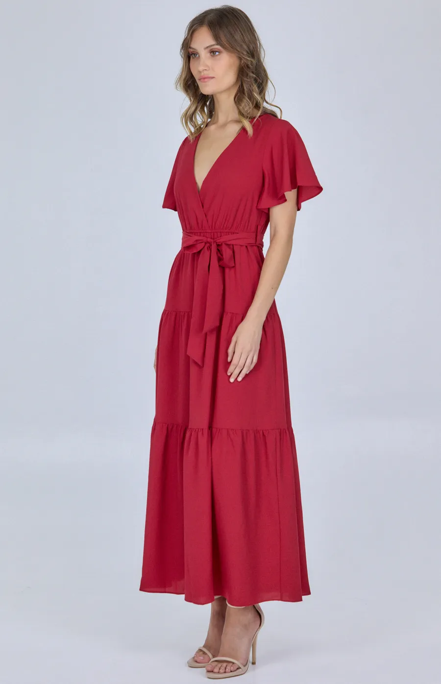 Butterfly Sleeve Tiered Maxi Dress (SDR1021B)