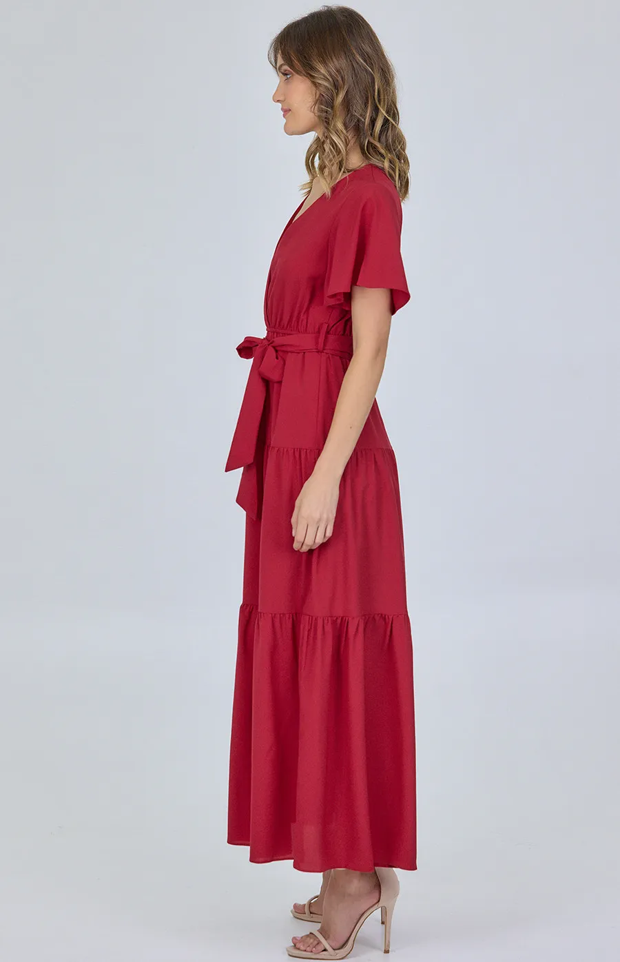 Butterfly Sleeve Tiered Maxi Dress (SDR1021B)