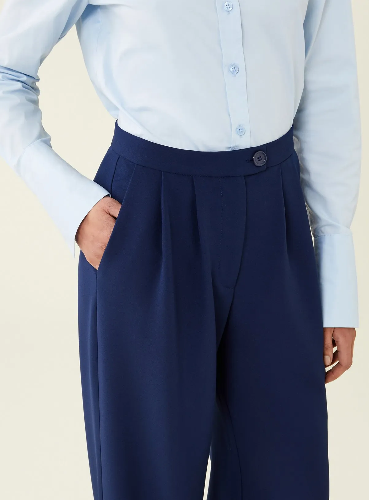 Buy FINERY Navy Jeanne Trousers 16 | Trousers | Tu