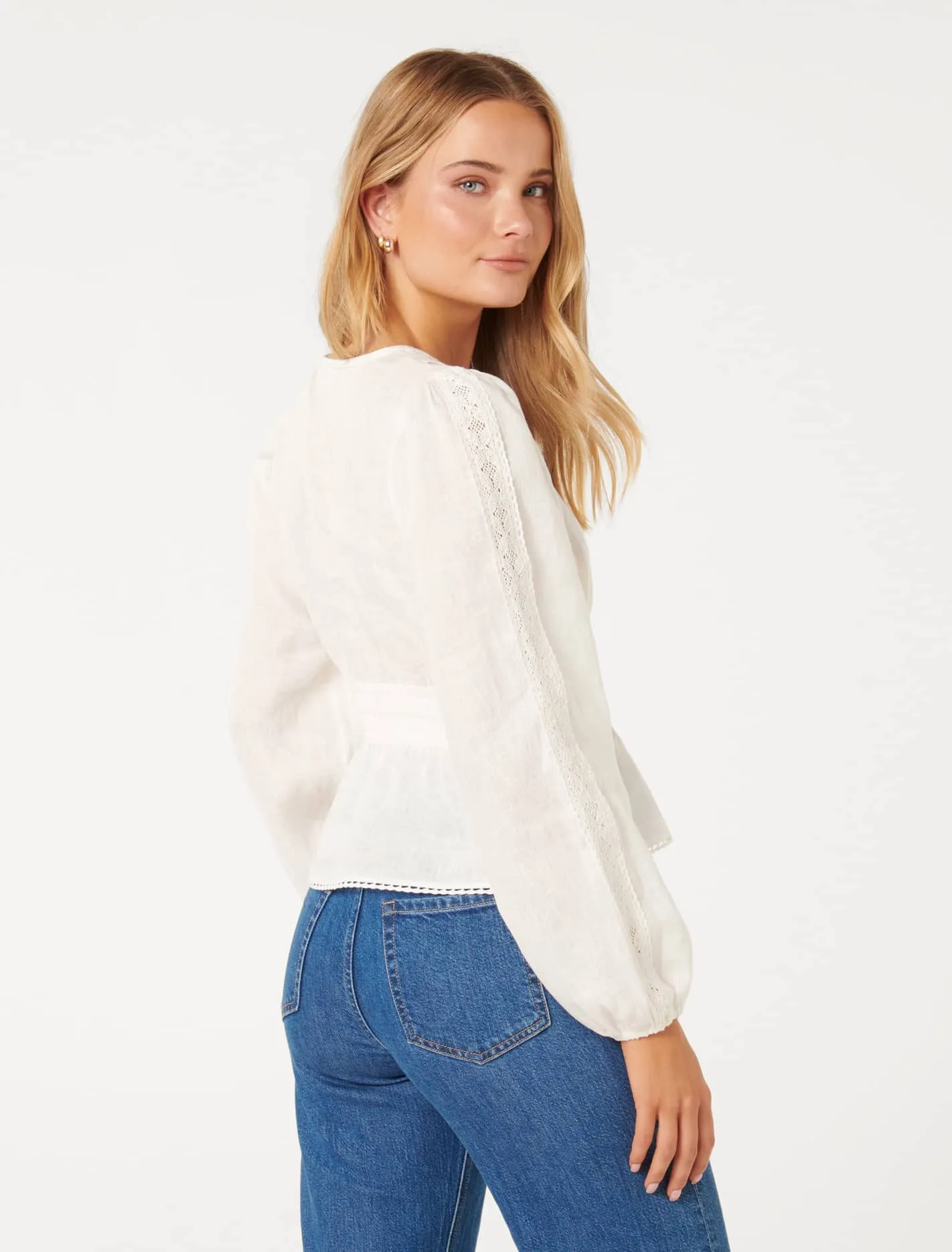 Carmine Crochet Trim Linen Blouse