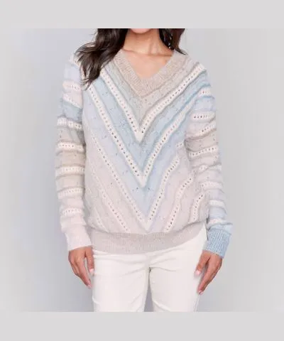 Charlie B Ombre Chevron Knit Sweater In Frost