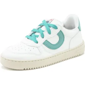 Cienta Leather Fashion Sneaker, White/Aqua