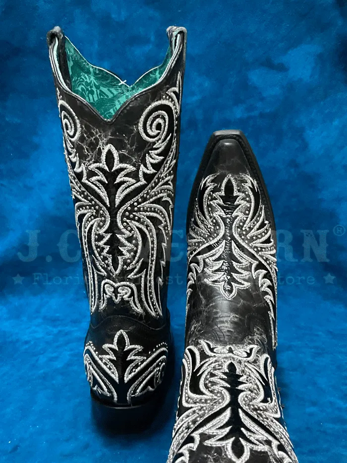 Corral Z5209 Ladies Embroidery And Studs Overlay Western Boot Black