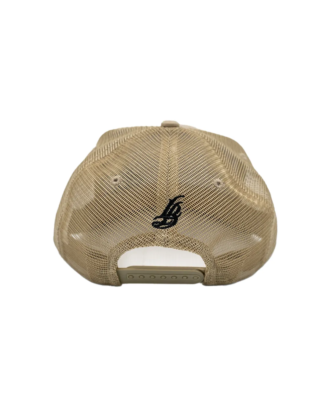 Cursive LB Black on Sandstone Trucker Hat