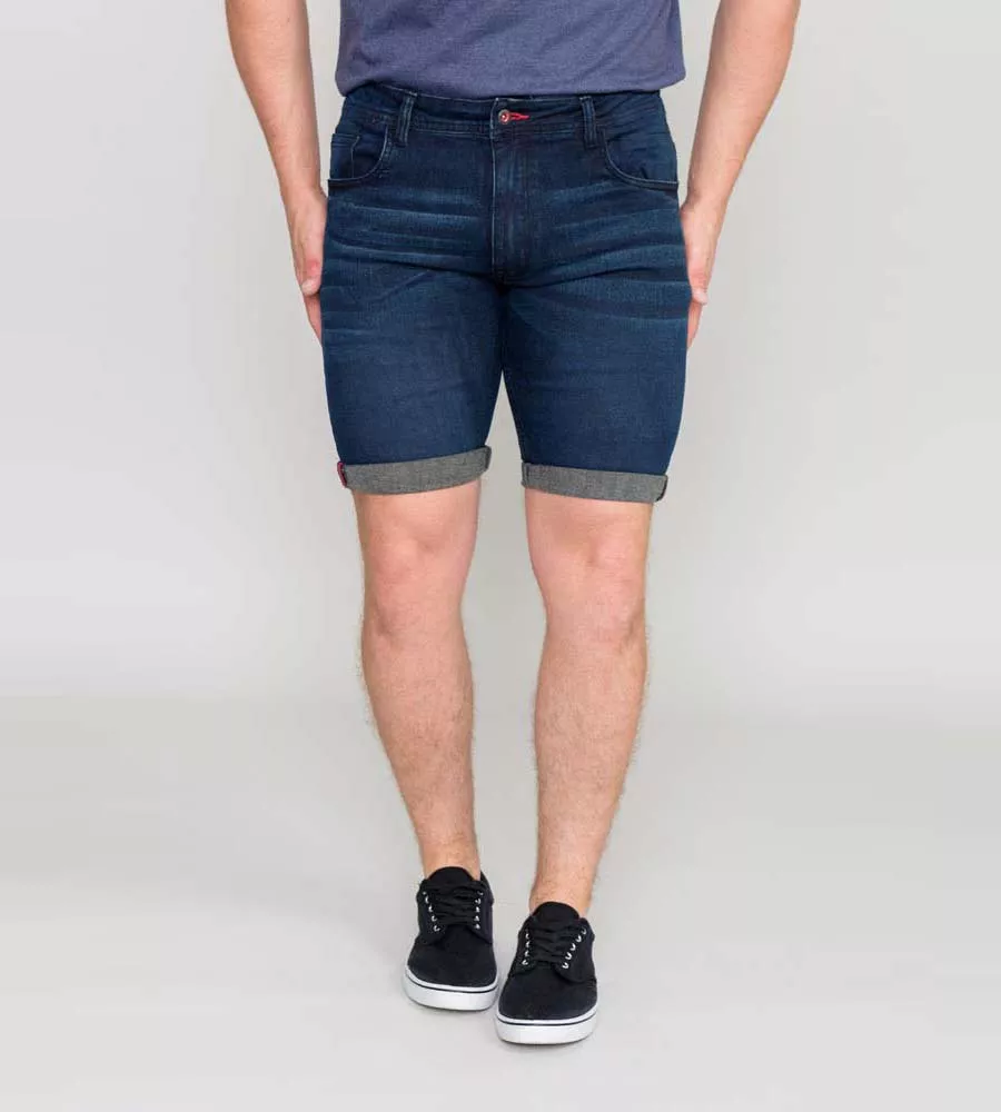 D555 Mens Dark Blue Stretch Denim Shorts (BRENTWOOD)