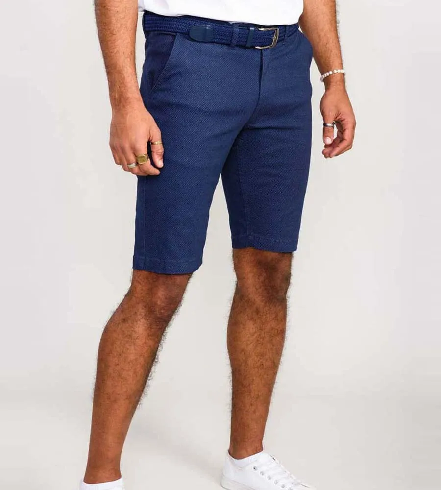 D555 Mens Navy Stretch Chino Shorts With All Over Print (WARREN)