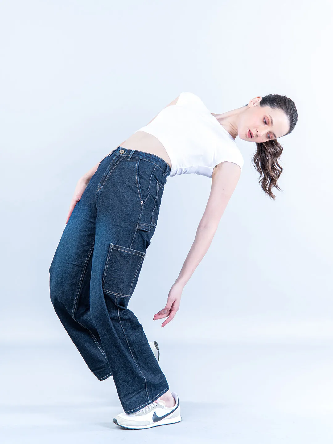 Dark Blue Cargo Jeans For Women