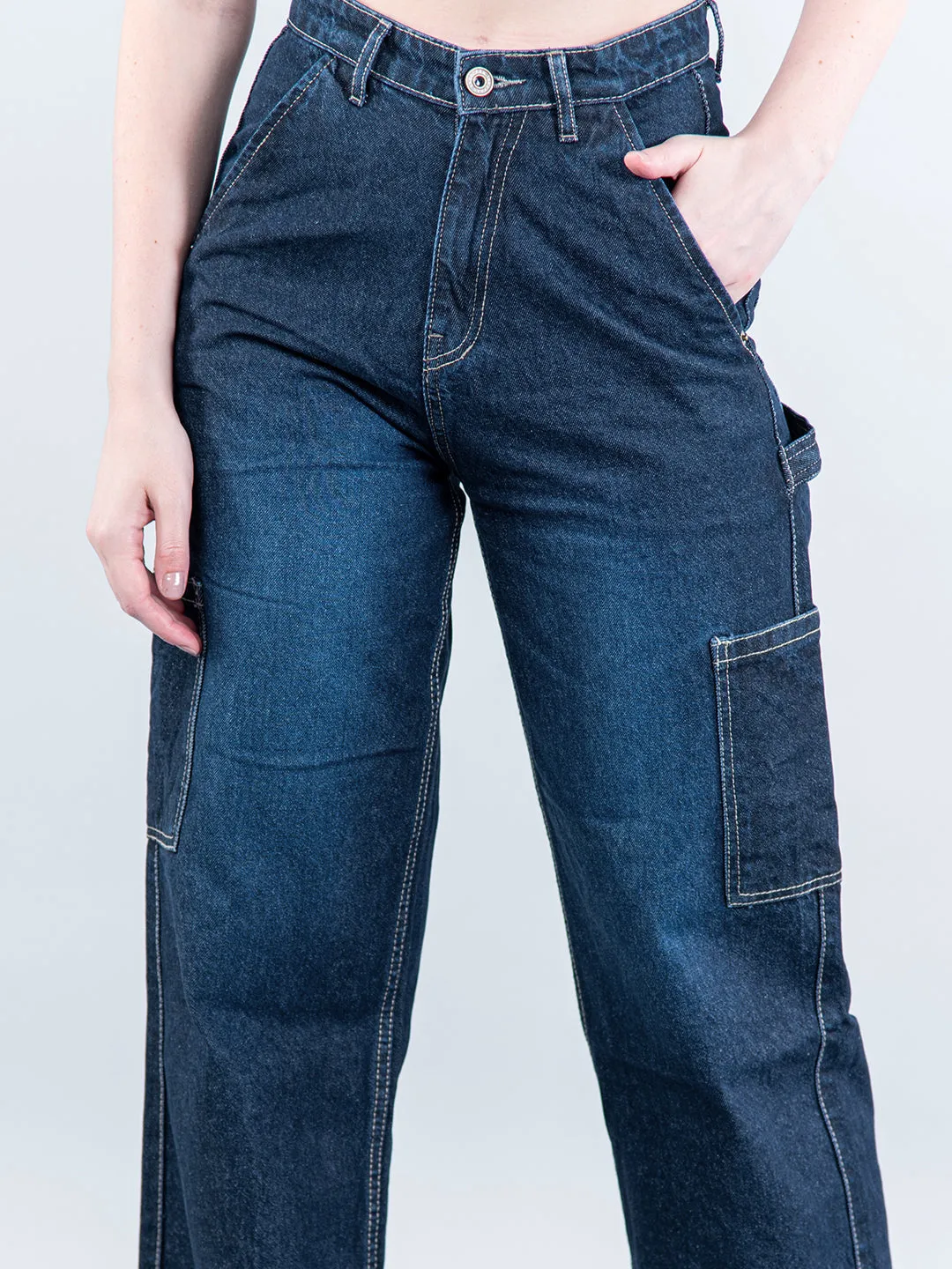 Dark Blue Cargo Jeans For Women