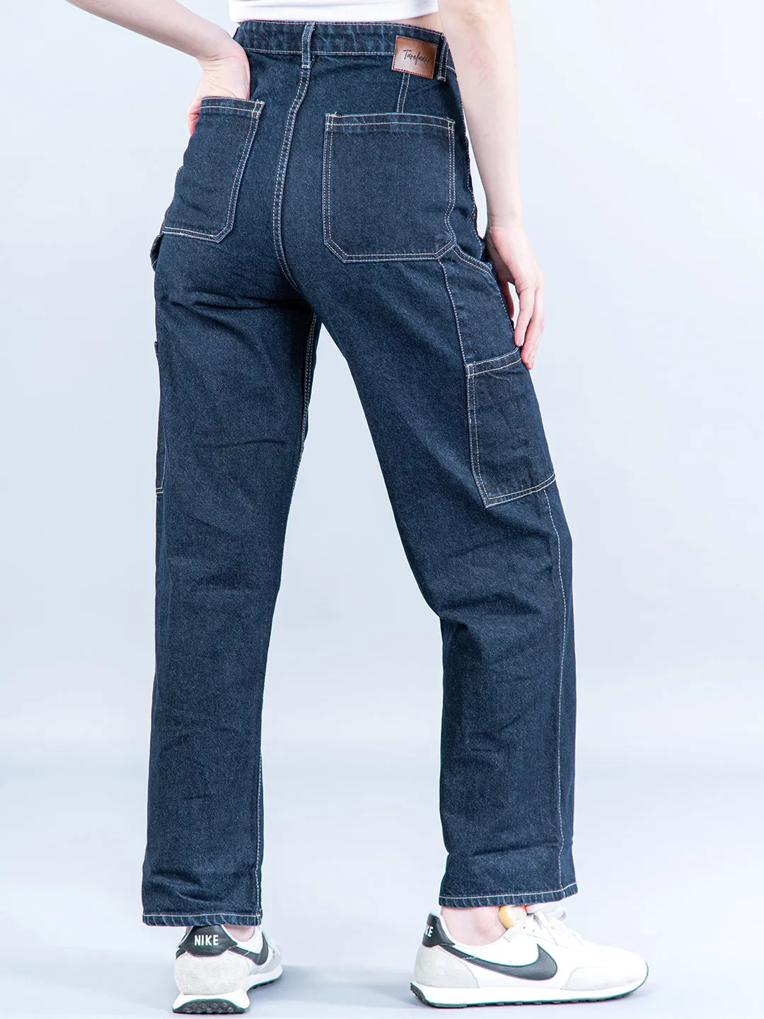 Dark Blue Cargo Jeans For Women