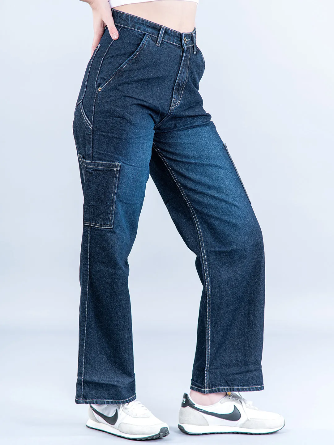 Dark Blue Cargo Jeans For Women