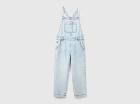 Denim dungarees with rhinestones - Light Blue | Benetton