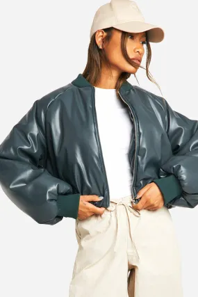 Dsgn Embossed Faux Leather Oversized Bomber Jacket