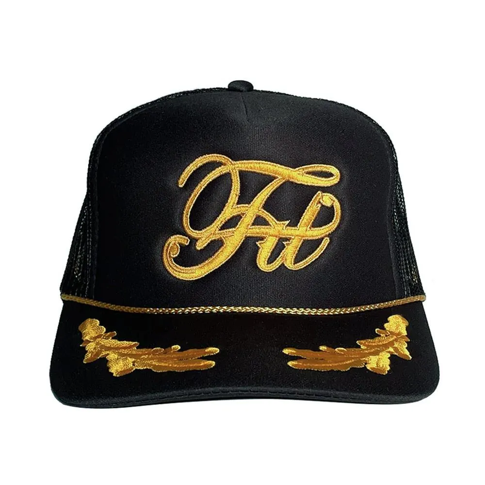 Fit High Crown Captains Trucker Hat - Black