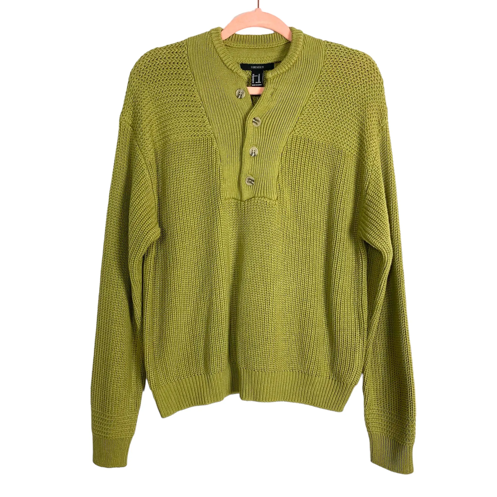 FOREVER 21 LIGHT OLIVE BUTTON SWEATER NWT- SIZE M ( ONLINE)