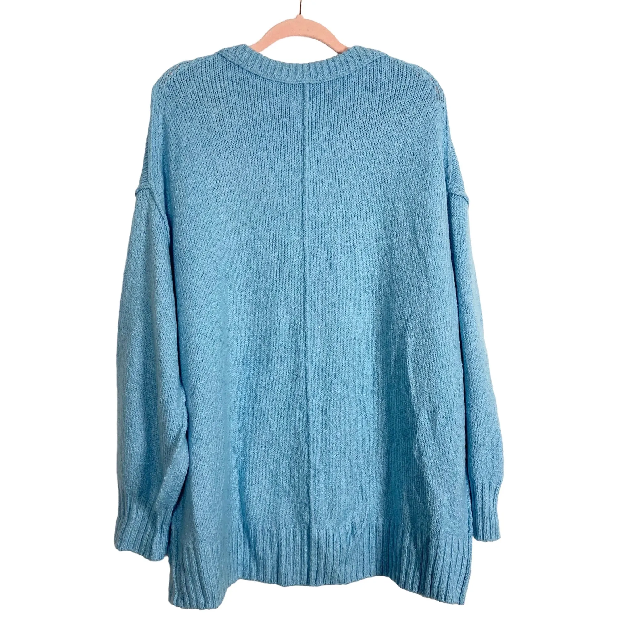 Free People Light Blue Exposed Seam Brookside Sweater- Size L