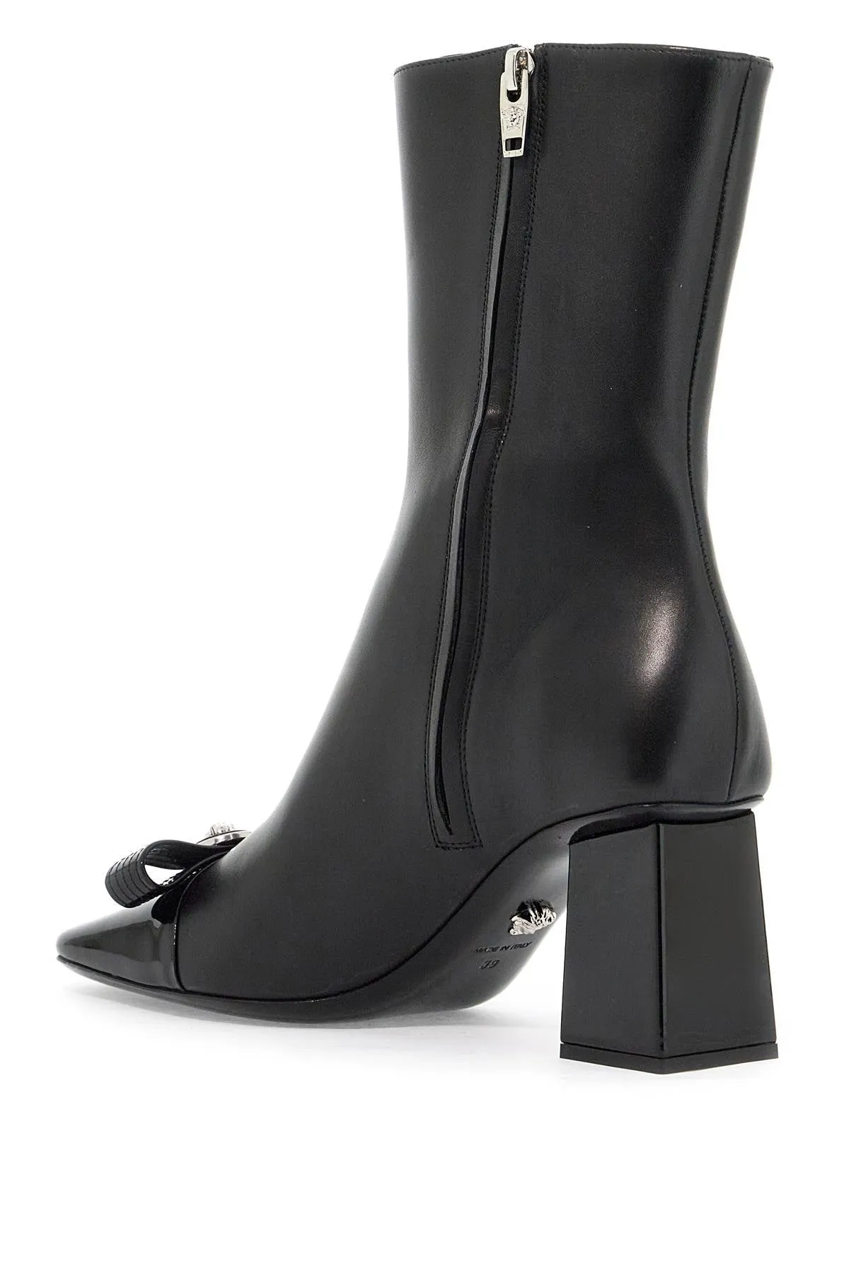 gianni ribbon leather ankle boots with 1015909 1A02310 BLACK-PALLADIUM