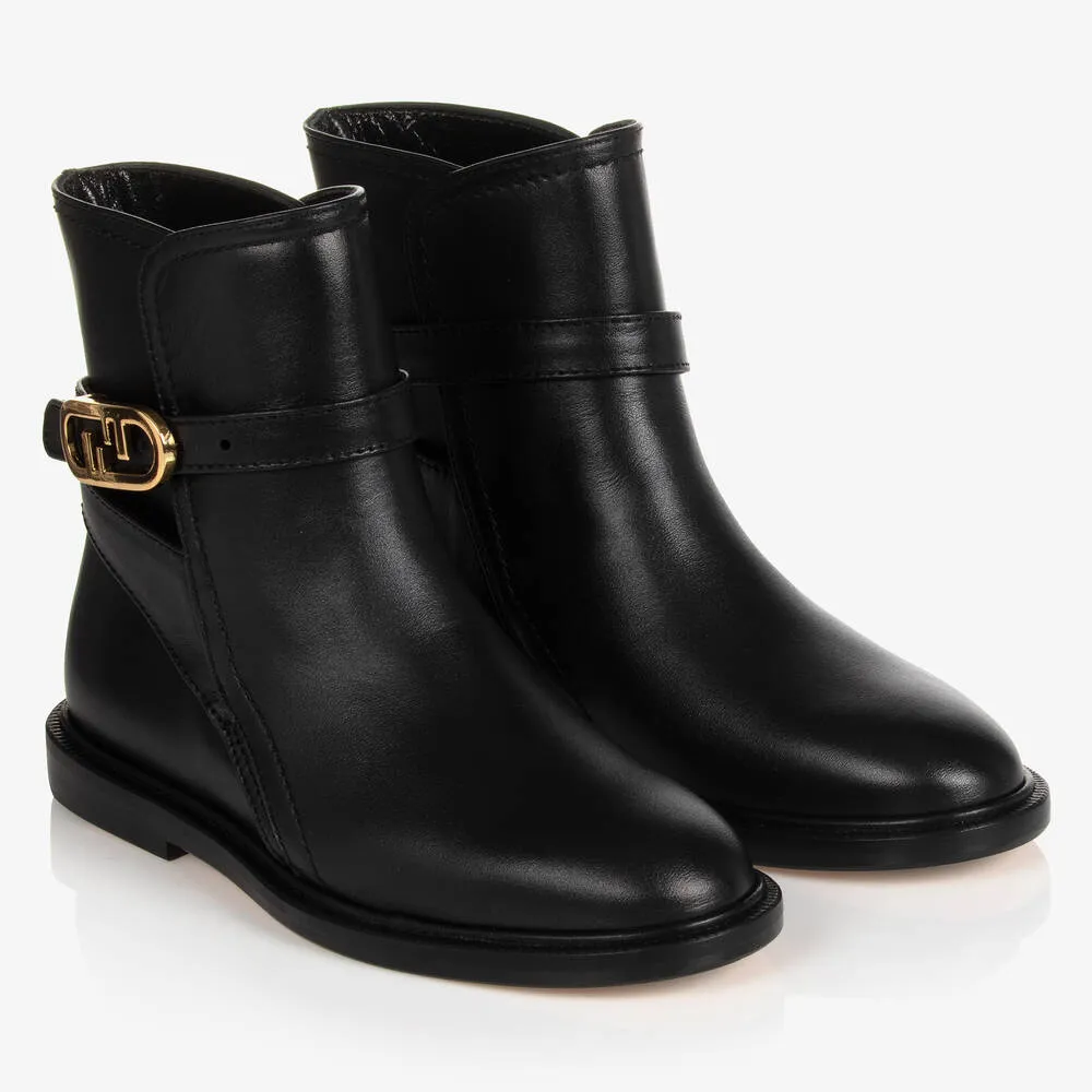 Girls Black Leather Boots