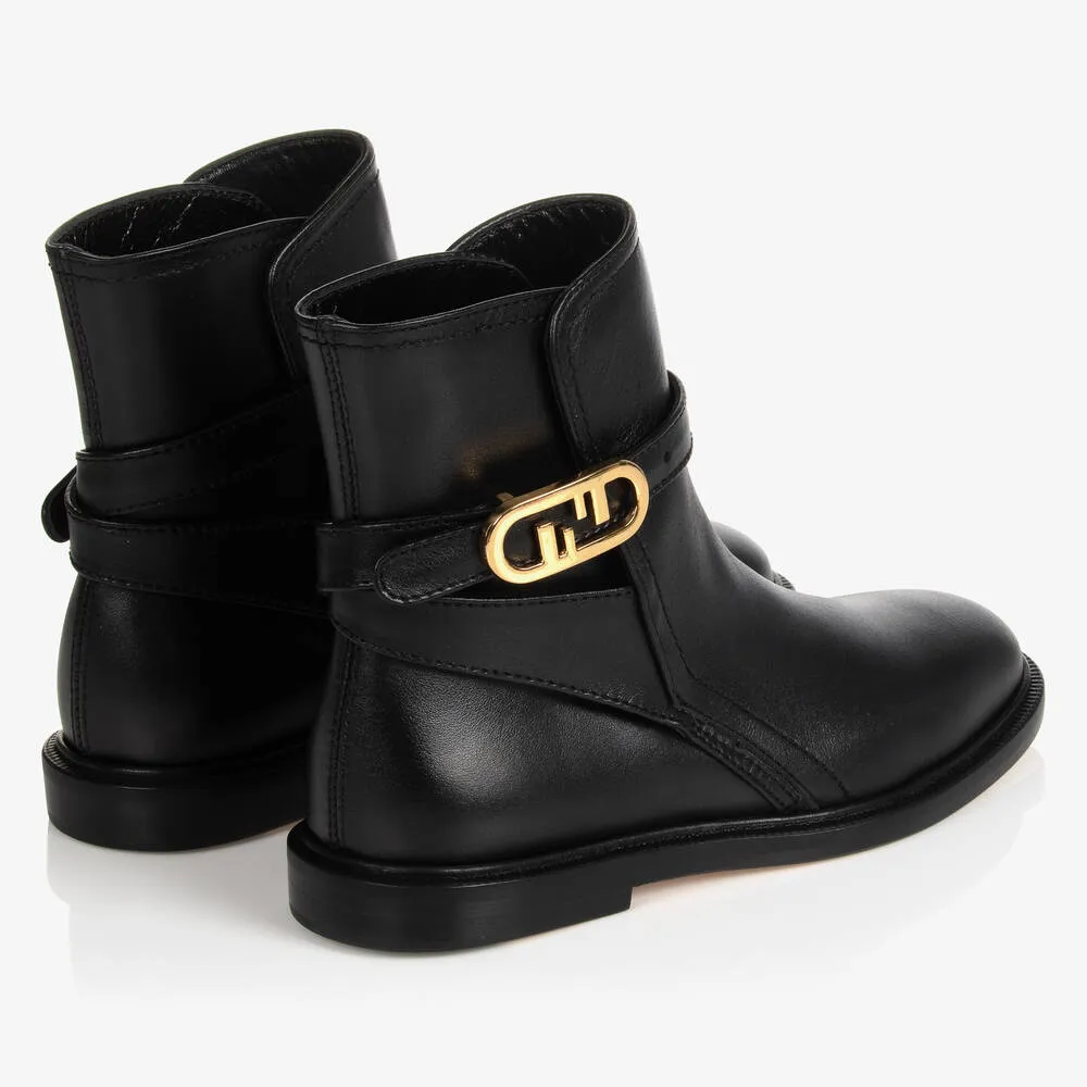 Girls Black Leather Boots