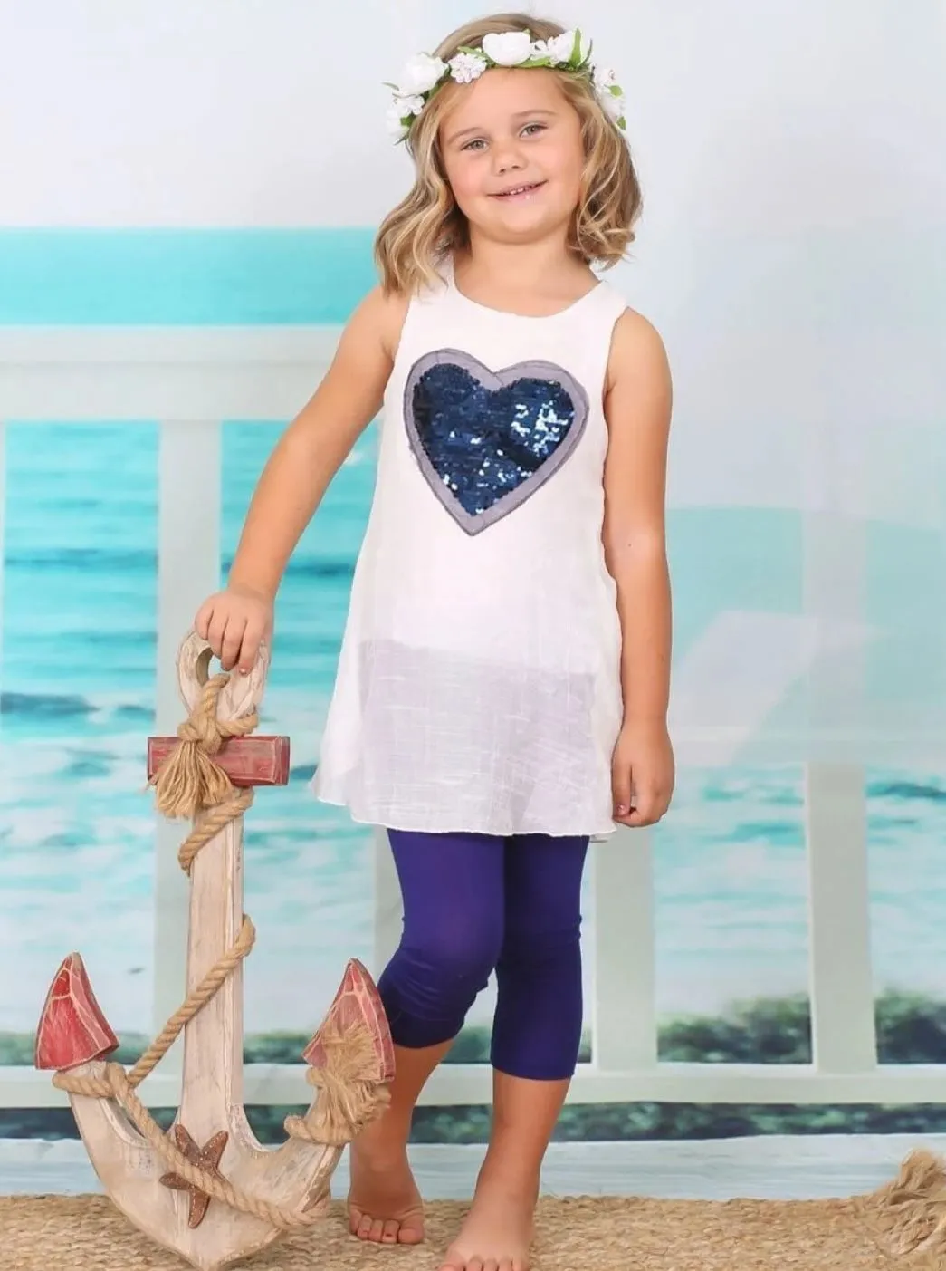 Girls Trimmed Flared Tunic And Capri Leggings