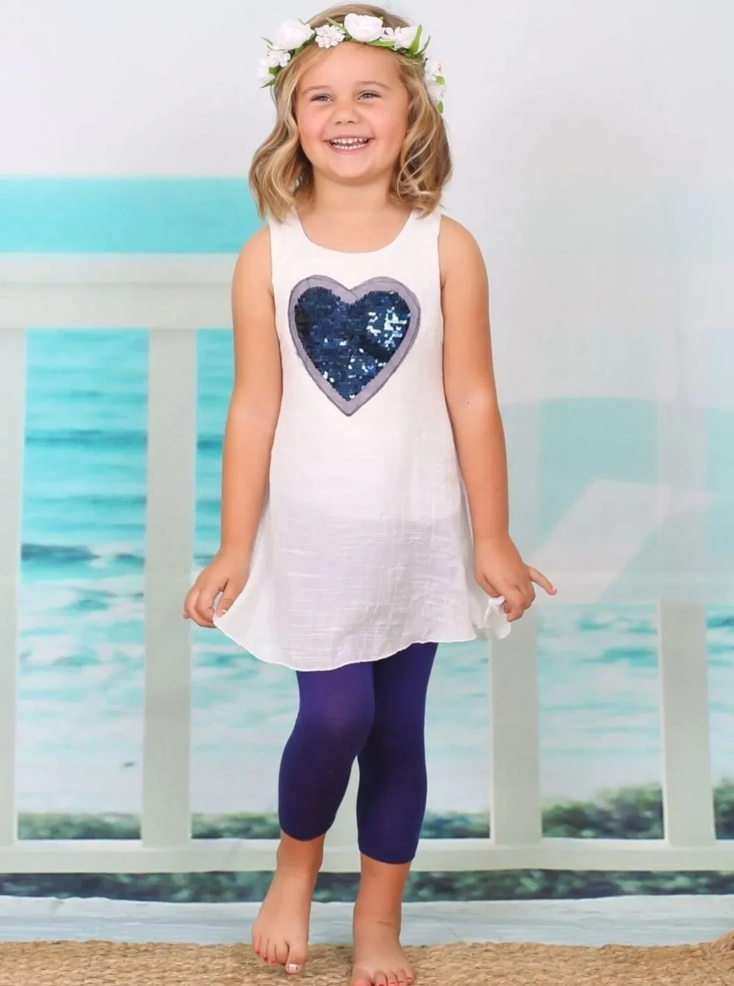 Girls Trimmed Flared Tunic And Capri Leggings